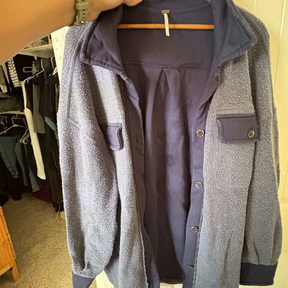 Free People oversized Textured Blue Shirt Jacket